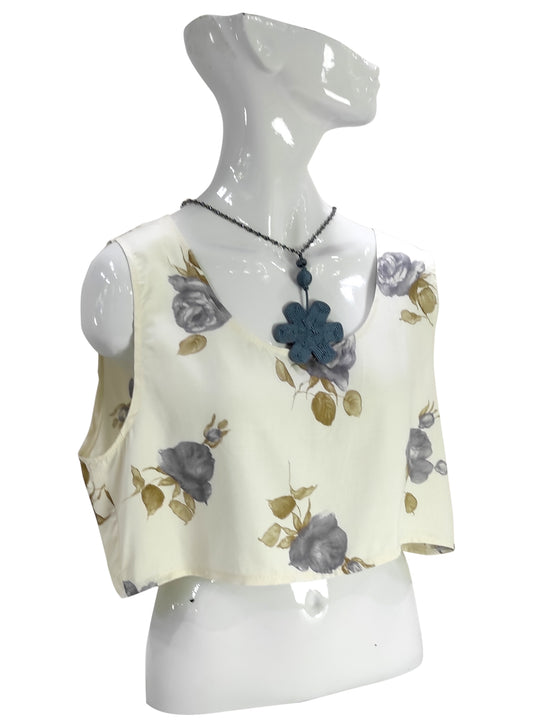 Canottiera TOP  Fiori Celeste Panna