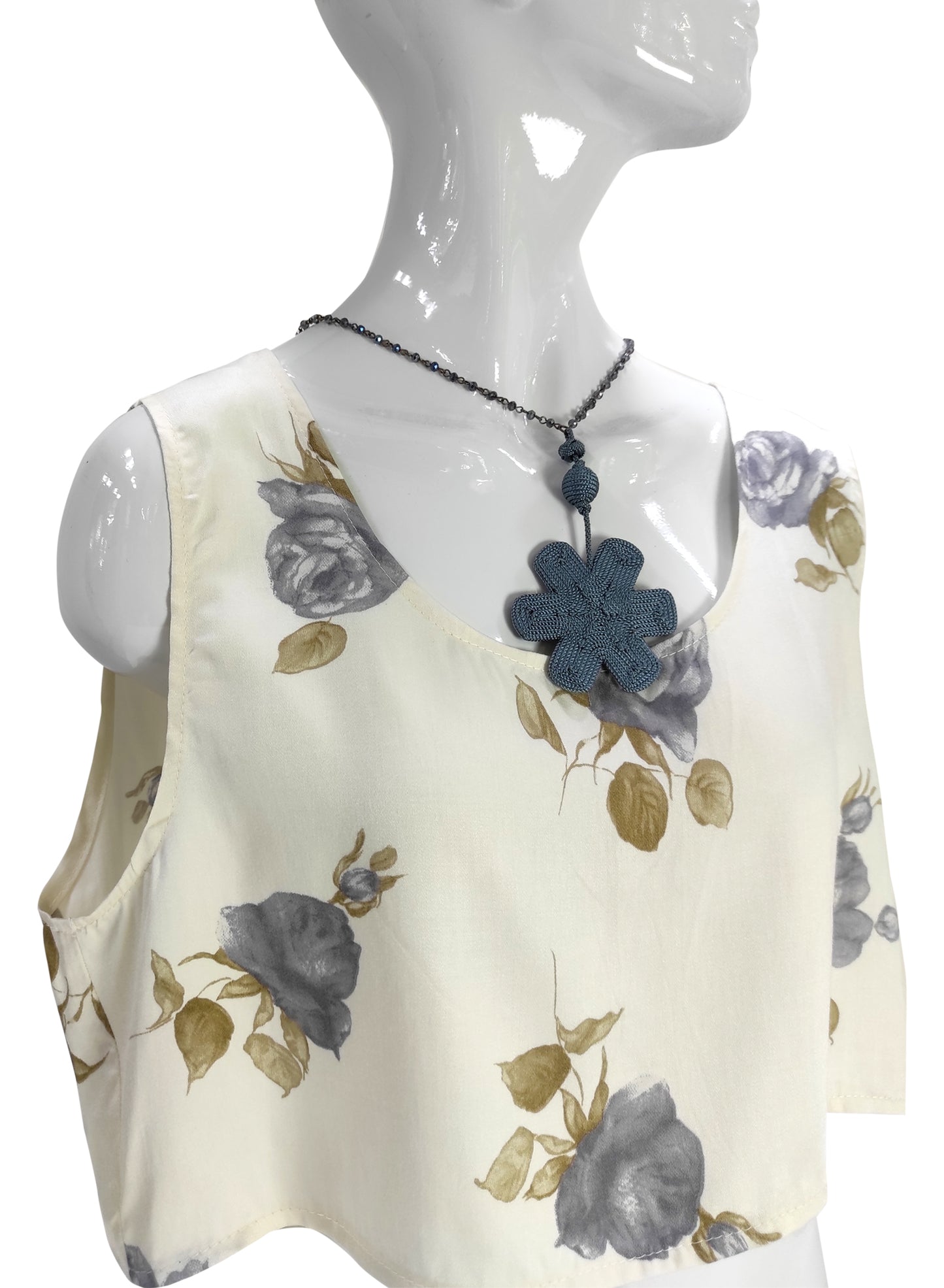 Canottiera TOP  Fiori Celeste Panna